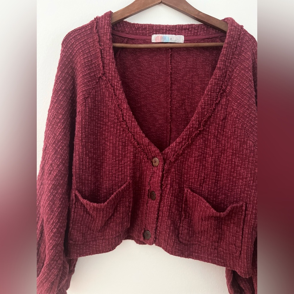 FP Beach | Free People Cardigan V Neck Button Front Textured Women’s Size Medium - Picture 4 of 8